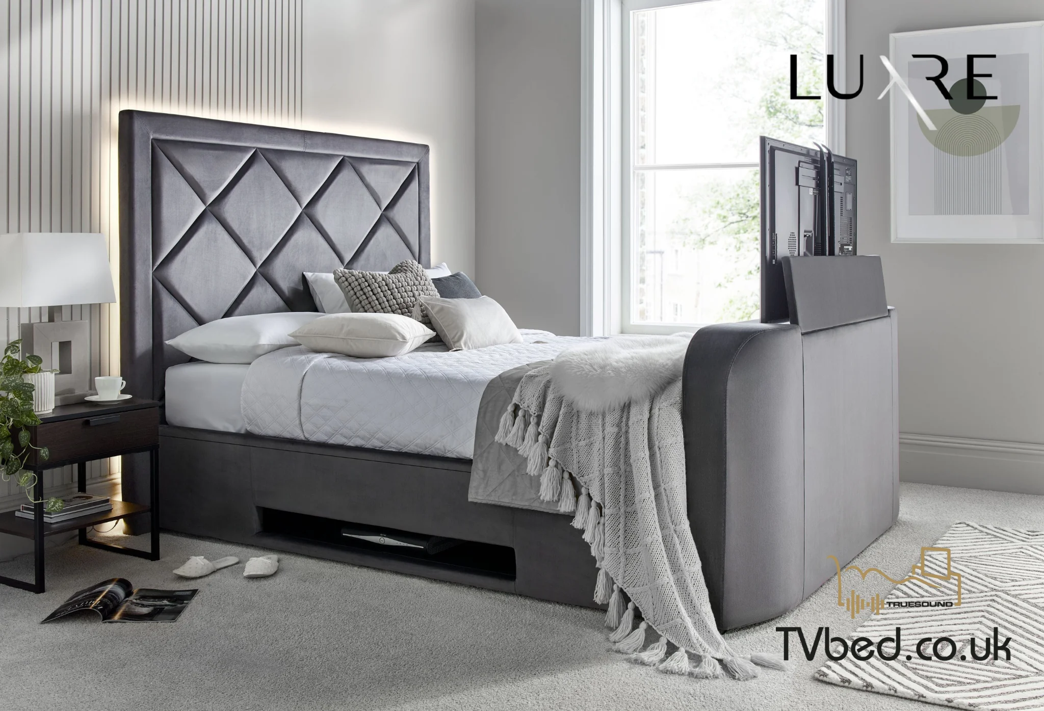 Grey Velvet TV beds
